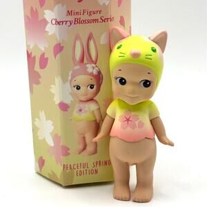 New Unbranded Mini Collectible Figure in Cherry Cat Costume, Open Blind Box